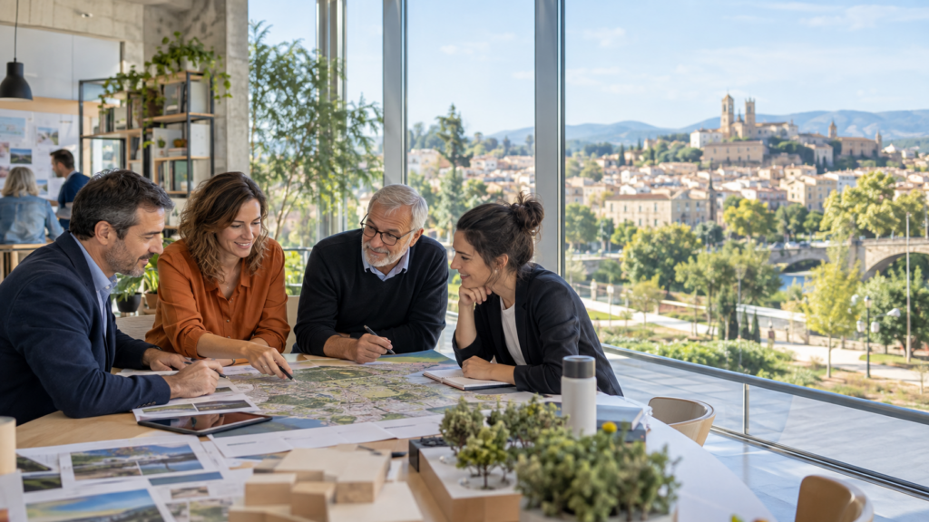 Equipo intergeneracional trabajando en una estrategia territorial de economía de la longevidad